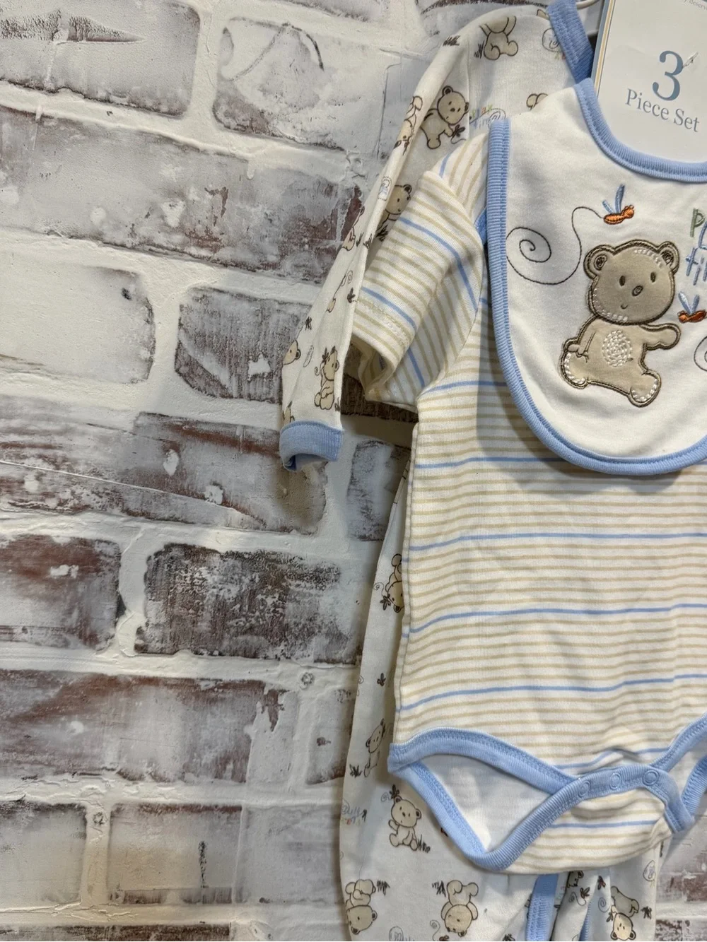 Vitamins Baby Blue and Cream Bear 3-Piece Bodysuit Set